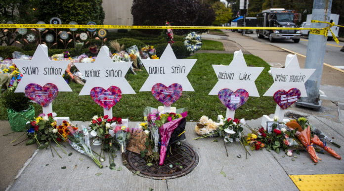 A memorial for victims of the attack on the Tree of Life synagogue in Pittsburgh, October 2018. (Matthew Hatcher/SOPA Images/LightRocket via Getty Images)