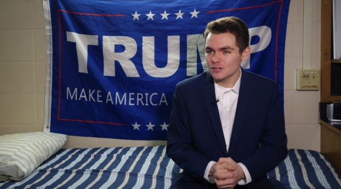 Nick Fuentes answers question during an interview with Agence France-Presse in Boston, May 9, 2016. (William Edwards/AFP via Getty Images)