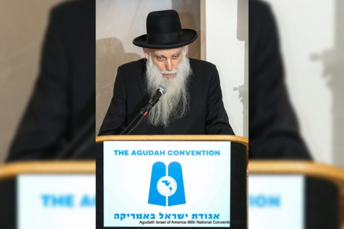 Rabbi Aharon Feldman of Yeshiva Ner Yisroel of Baltimore speaking at the Agudah Convention