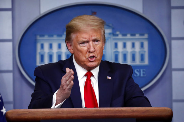 President Donald Trump speaks about the coronavirus in the James Brady Press Briefing Room of the White House, Wednesday, April 22, 2020, in Washington. (AP Photo/Alex Brandon)