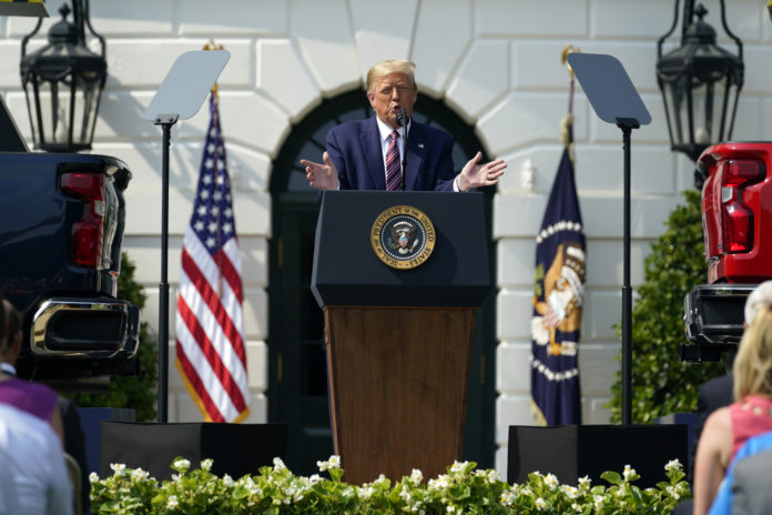 President Donald Trump speaks during an event on regulatory reform on the South Lawn of the White House, Thursday, July 16, 2020, in Washington. (AP Photo/Evan Vucci)