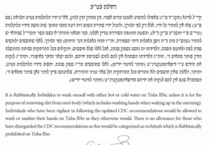 New Psak From Rabbi Shechter Regarding Washing Hands On Tisha B’Av 2