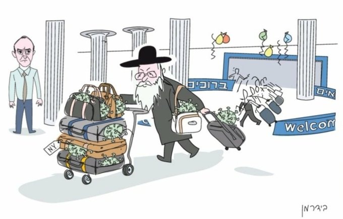 Outrage Over Antisemitic Cartoon Depicting Chareidi Bringing Coronavirus To Israel 1