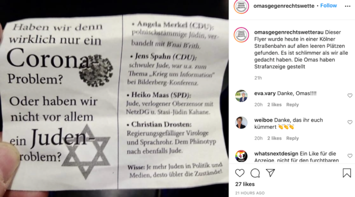 Anti-Semitic Flyer In German Tram Blames Jews For The COVID Pandemic 1